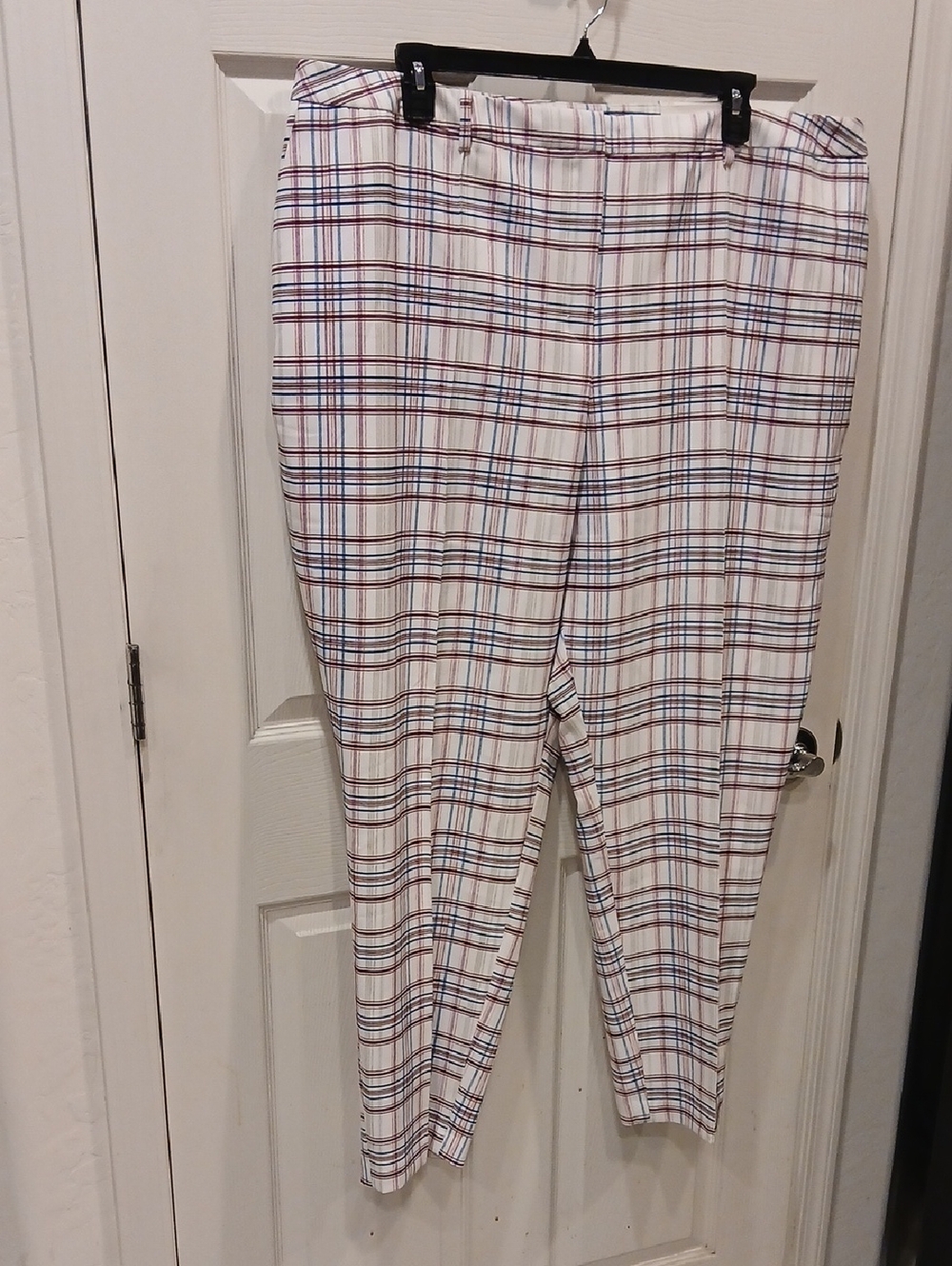 Cato White Plaid Trousers with Red & Blue Lines